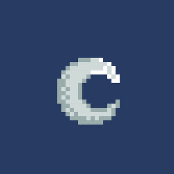 white crescent moon in pixel art style