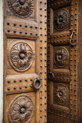 Wooden gates of the church with beautiful patterns