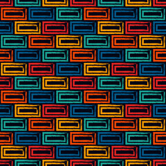 Brick wall motif handdrawn classic geometric print. Paint brush strokes seamless pattern. Freehand grunge design background. Modern urban ornament