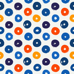 Polka dot paint brush seamless pattern. Freehand grunge design background. Circle ornament. Handdrawn geometric print