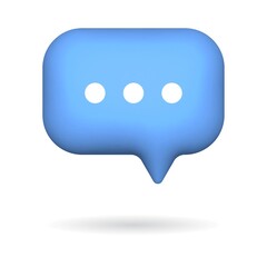 Speech bubble 3D notification blue button with three dots. Isolated on white background vector illustration