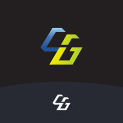 letter CG logo with geometric style in blue and green color gradient