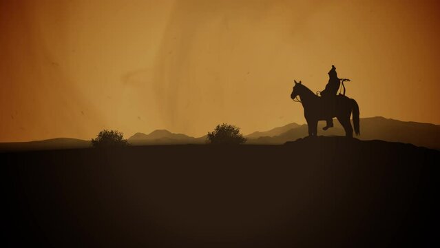 Mongolian Horseman Warrior in Mongolian Terrain