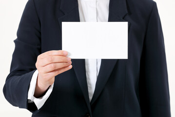 Front view of woman holding card with copyspace