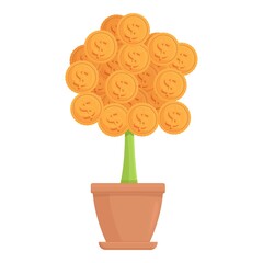 Money blog flower pot icon cartoon vector. Profit strategy. Check income