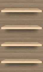 Horizontal wood bookshelves on the wall for design