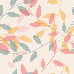 Naklejka na ściany i meble Pastel colors modern leaves branches seamless pattern