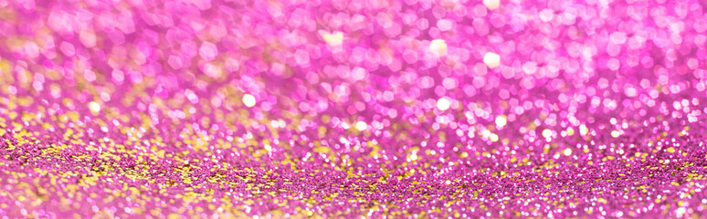 Rose gold and pink glitter, Defocused abstract holidays lights on background.