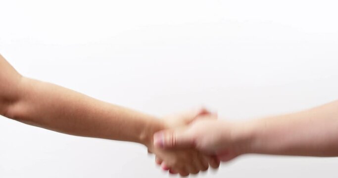Close up business people shaking hands successful corporate partnership deal opportunity for cooperation isolated on a white studio background with copy space for place a text for advertisement.