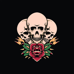 three skull tattoo vector design