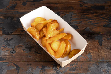 French fries on a wooden background, French fries