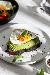 Sandwich with avocado and fried egg