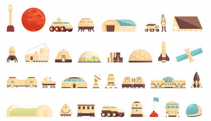 Mars colonization icons set cartoon vector. Astronaut space. Spaceman project © nsit0108