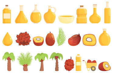 Oil palm icons set cartoon vector. Farm plantation. Coconut tree