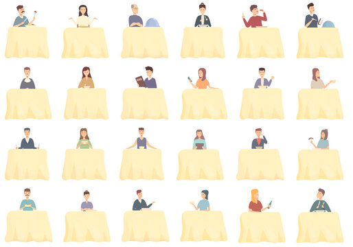 Food critic icons set cartoon vector. Food restaurant. Social review