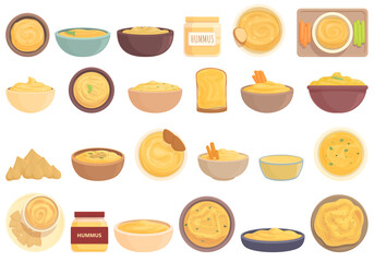 Hummus icons set cartoon vector. Food pita. Arabic bean