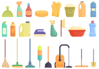 Spring cleaning icons set cartoon vector. Home family. Clean house