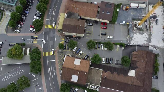 Aerial shot of Vaduz capital of Liechtenstein, Europe. City traffic.