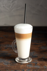 Coffee, latte coffee on a wooden background