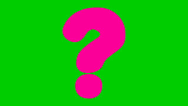 Animated funny pink symbol of question mark. Looped video. Vector illustration isolated on a green background.