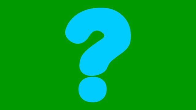 Animated funny blue symbol of question mark. Looped video. Vector illustration isolated on a green background.