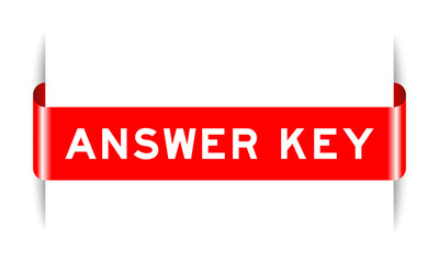 Red color inserted label banner with word answer key on white background