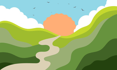 Vector flat natural landscape. simple abstract mountain scenery suitable for wall decoration