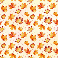 Naklejka na ściany i meble Watercolor seamless pattern with autumn maple leaves on light background.