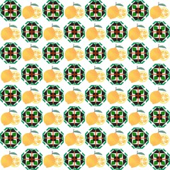 Lemon Season and green floral mandala in seamless pattern