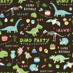Birhday dinosaur celebration vector seamless pattern