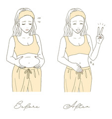 ビューティー　お腹のダイエットに成功する女性のイラストレーション