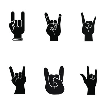 Rock Hand Icon Vector Set. Rock And Roll Illustration Sign Collection. Rock Concert Symbol Or Logo.