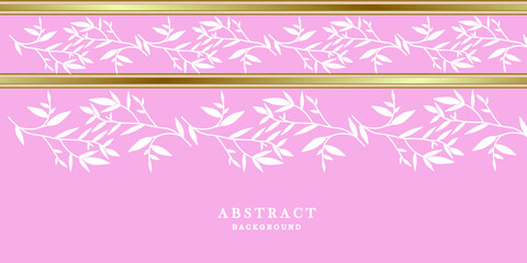 Abstract pink and gold background with leaves