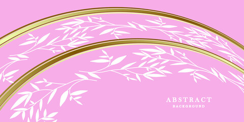 Abstract pink and gold background with leaves