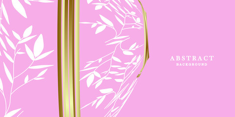 Abstract pink and gold background with leaves