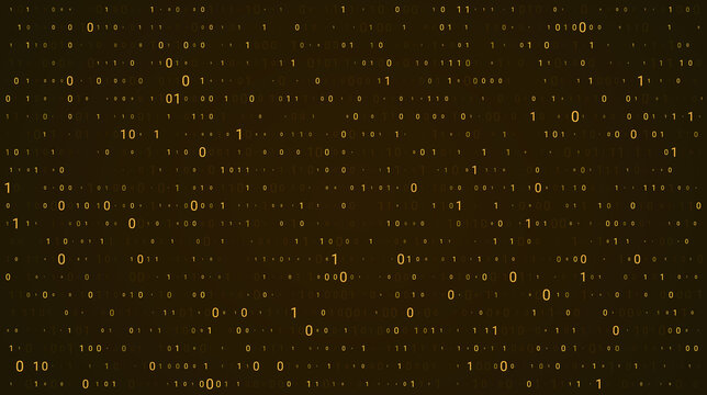 Abstract binary background for hackathon and other digital events. Gold fallen zero numbers with matrix effect on futuristic background.