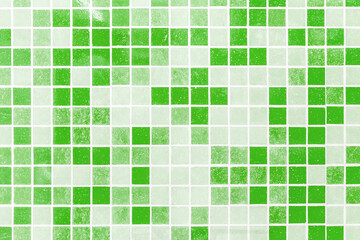 Green Verdant Ceramic Tile Mosaic Abstract Pattern Square Design Bath or Pool Texture Background, Soft Focus