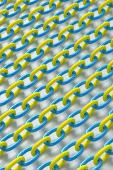 Pop art of yellow chains on a white background. 3d rendering illustration.