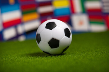 Soccer ball on the sports field. TV broadcast of football matches.