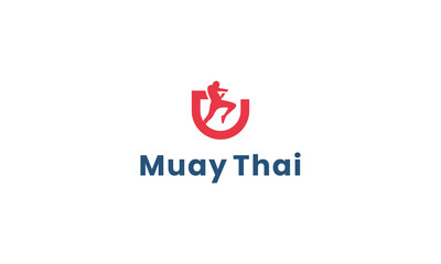 Combat Sport and Fitness Fighte with letter U. Muay Thai Training Center. Vector Illustration for your gym, cove, t-shirt, poster, art and business work.