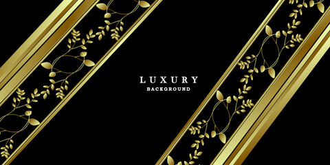 Fototapeta na wymiar Luxury black gold background with leaves