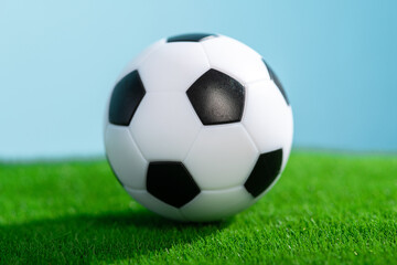 Fototapeta na wymiar Classic football ball on a green grass.
