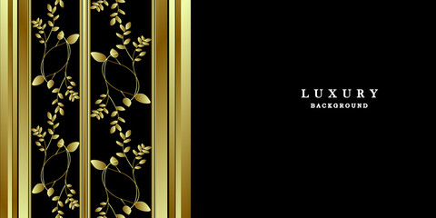Luxury black gold background with leaves