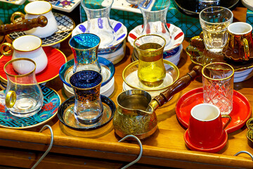 Oriental tableware for tea on east market.