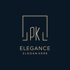 Initials PK logo square lines shape style, classy elegant logo design - obrazy, fototapety, plakaty