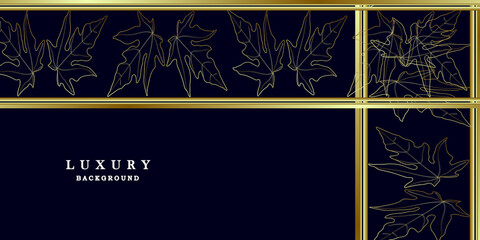 Naklejka premium Luxury blue gold background with gold leaves
