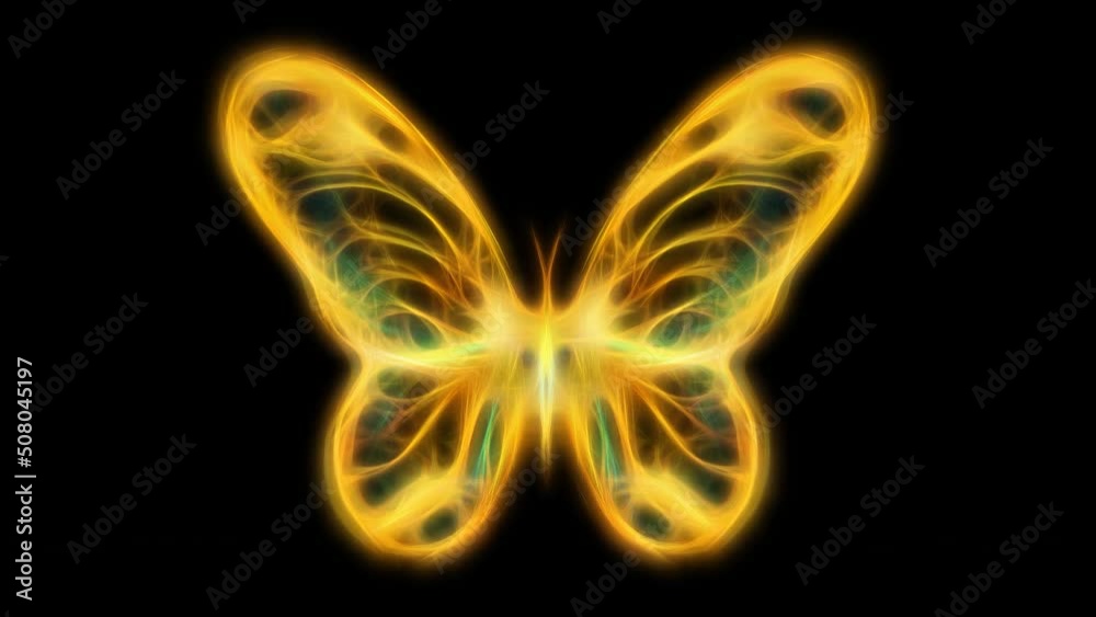 Poster light yellow and tirkys color butterfly on black bckground.
