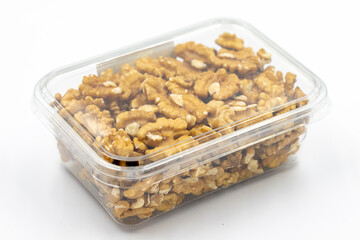 Walnut. Packed walnuts on white background. close up