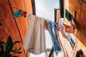 Papier Peint photo Lavable Naples clothes drying on the clothesline