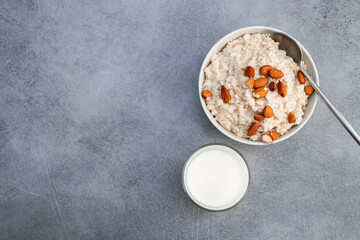 Breakfast oatmeal porridge with almonds